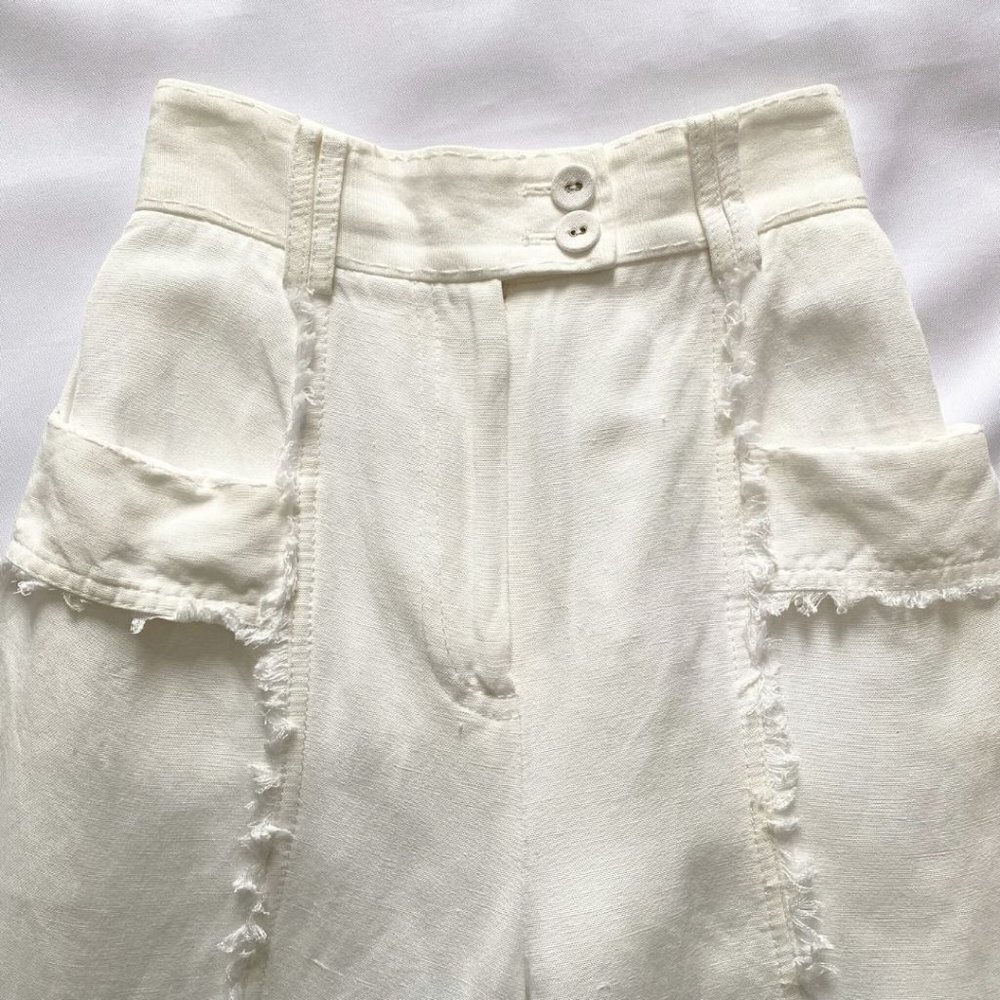 AJE WHITE LINEN BLEND MARTINO TAPERED LEG FRAY PANTS - 4 - Picture 7 of 13